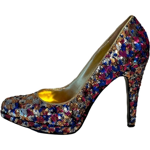 Nine West Rocha Multicolored Sequin Platform Heels Formal Glam Size 7 - Picture 3 of 12